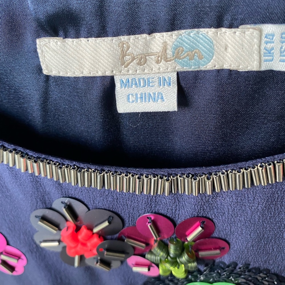 BODEN BLUE SILK BEADED SHIRT TOP BLOUSE SIZE 10 - Picture 5 of 10